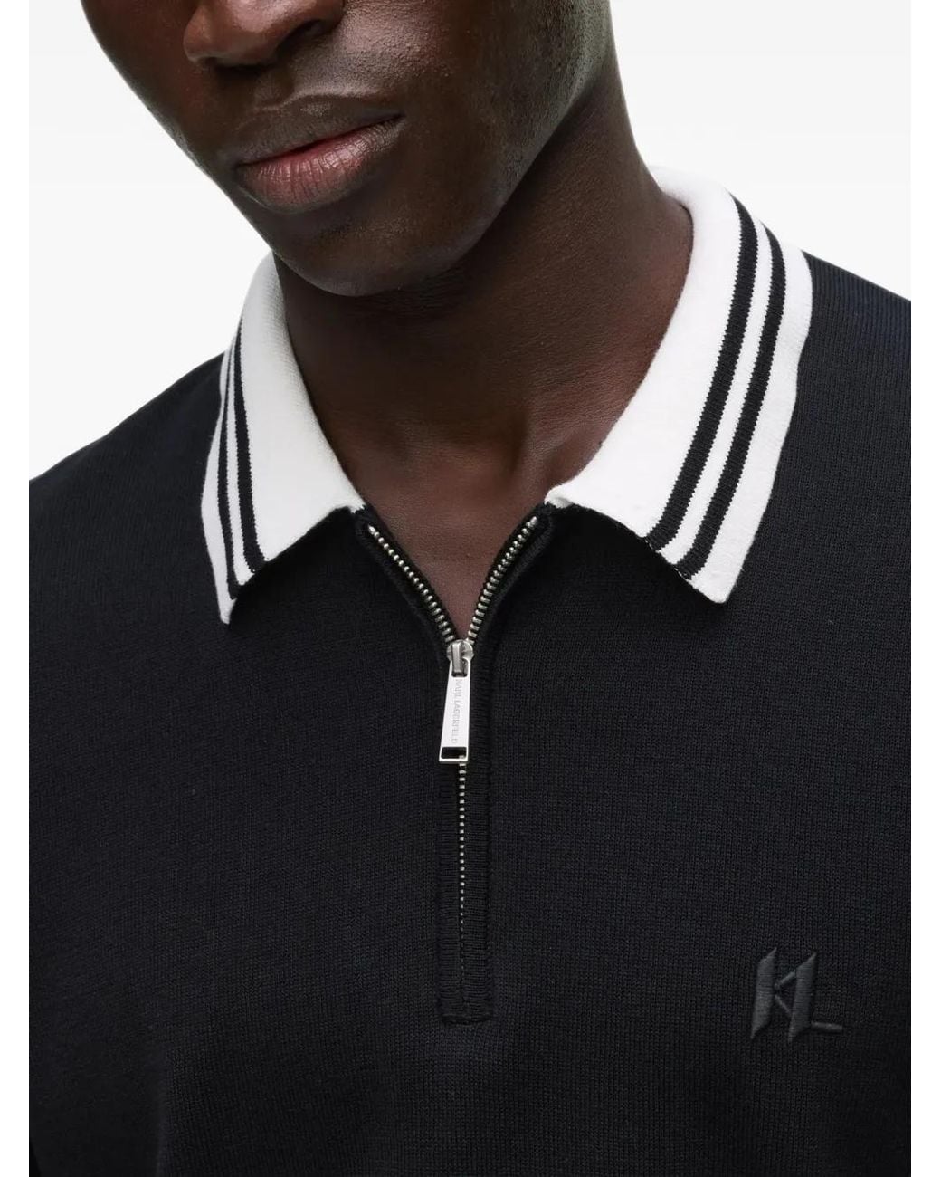 Karl Lagerfeld Black Karl Dna Knitted Zip Polo Shirt for men