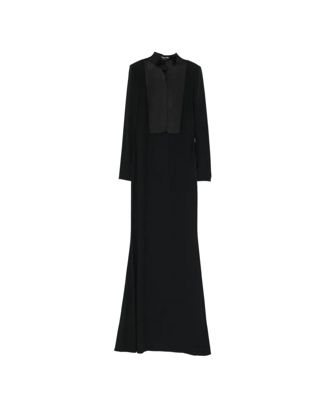 Tom Ford Black Satin-Panelled High-Neck Dress
