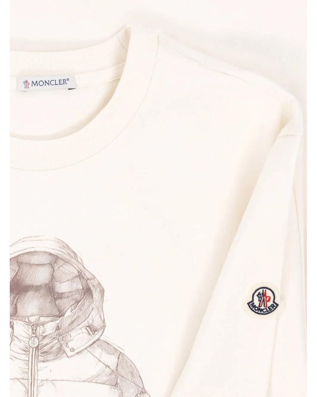Moncler White Jacket-Sketch Logo-Patch T-Shirt for men