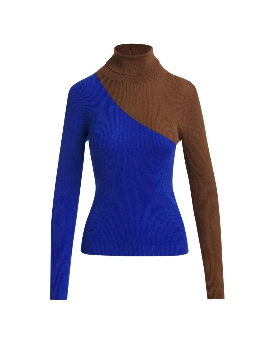 Essentiel Antwerp Blue Ribbed-Knit Two-Tone Sweater