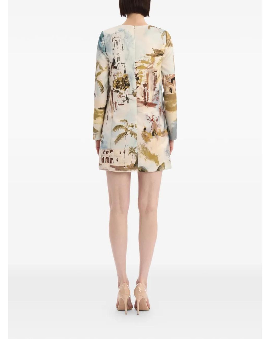 Oscar de la Renta White Dominican-Landscape Shift Dress