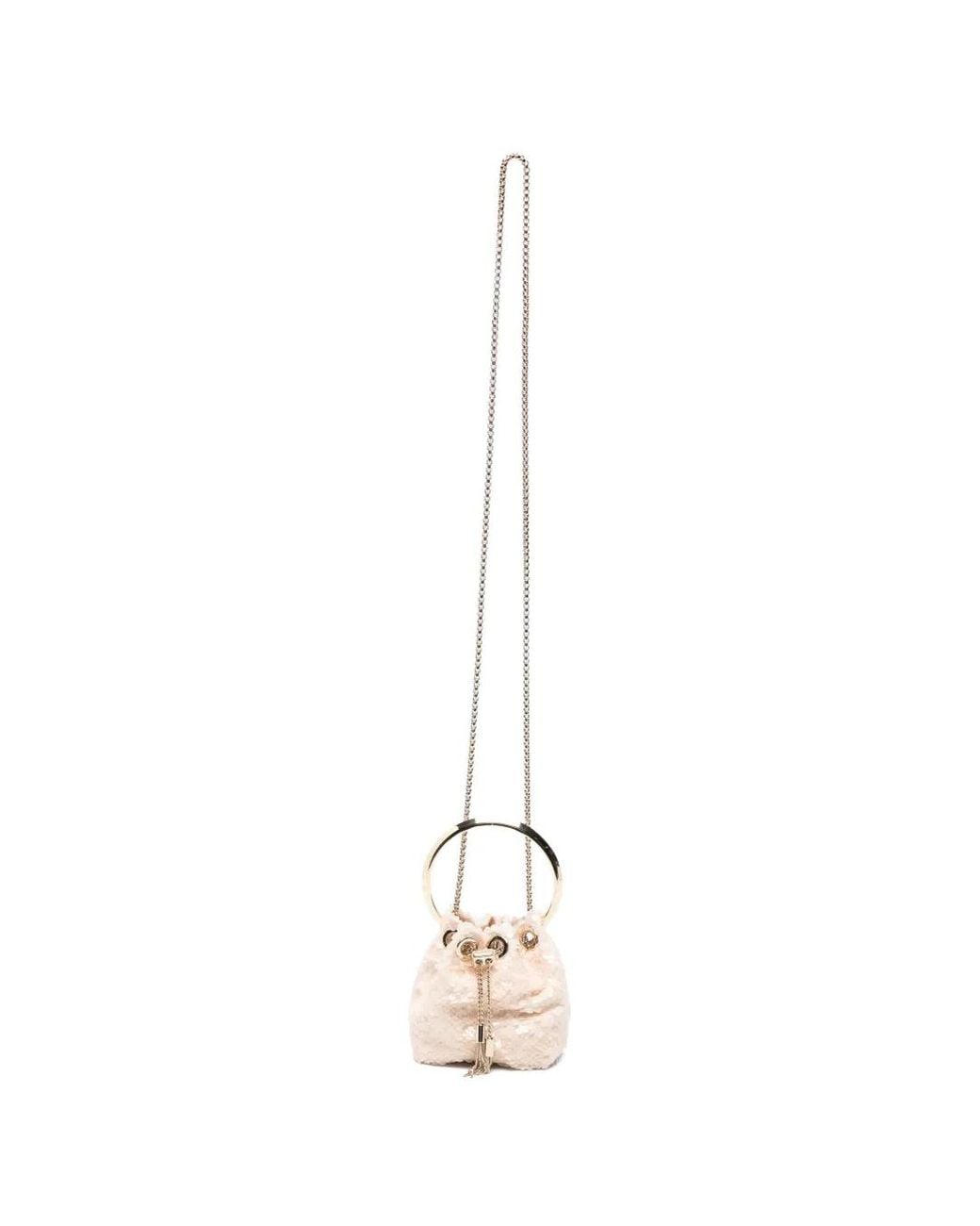 Jimmy Choo White Mini Bon Bon Sequin-Embellished Bucket Bag