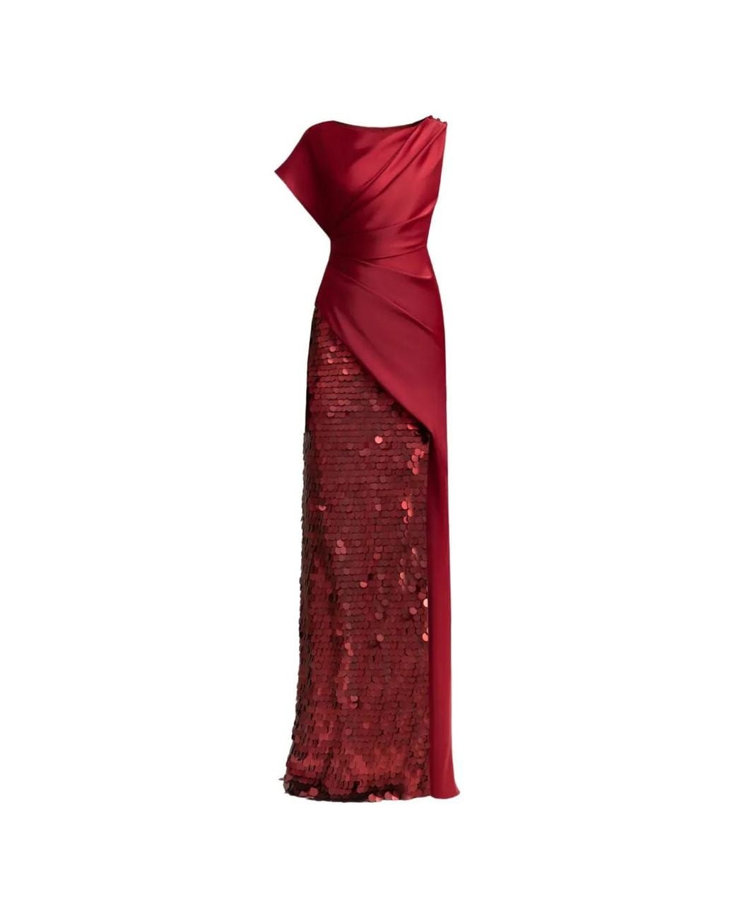 Gemy Maalouf Red Sequined Draped Gown
