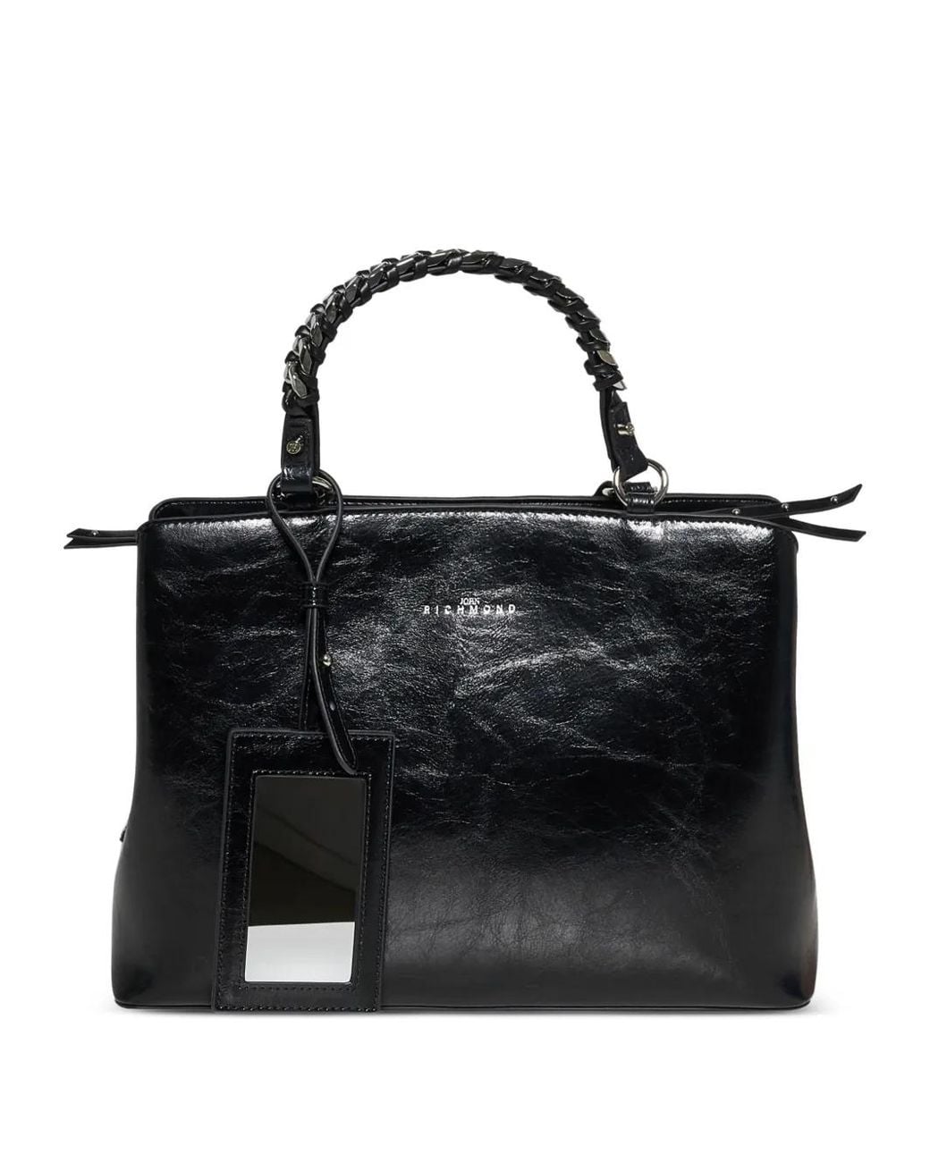 John Richmond Black Woven-Handle Tote Bag