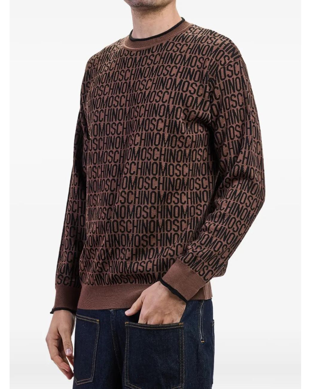 Moschino Brown Logo-Jacquard Sweater for men