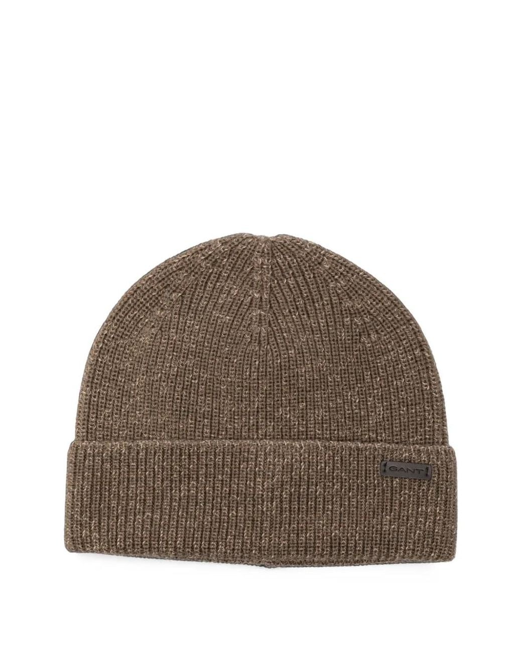 Gant Brown Mouline Ribbed-Knit Beanie Hat for men