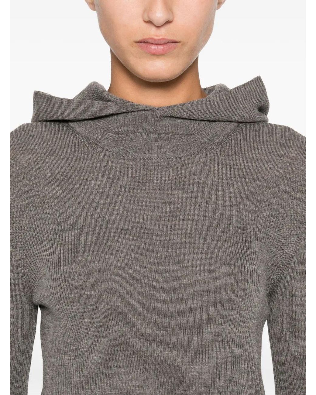 P.A.R.O.S.H. Gray Hooded Ribbed Bodysuit