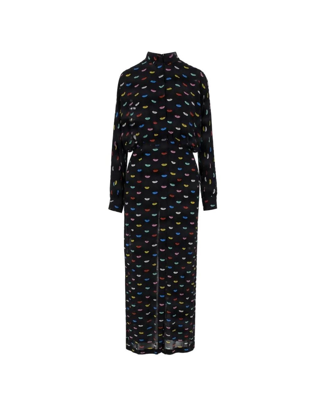 Fiorucci Black Lips-Print Long-Sleeve Midi Dress