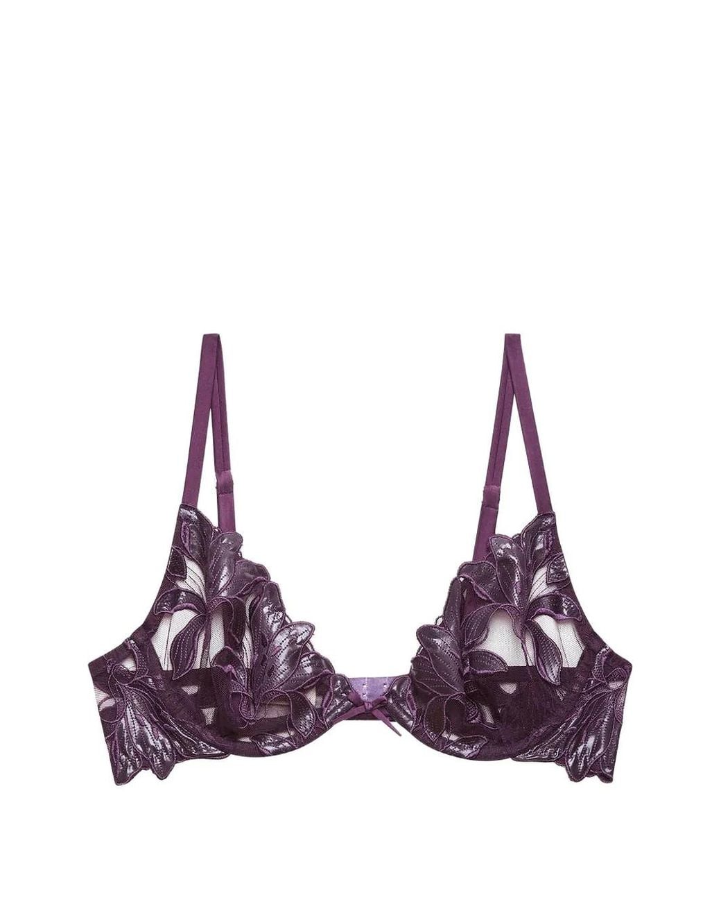 Fleur du Mal Purple Lily Embroidery Demi Bra