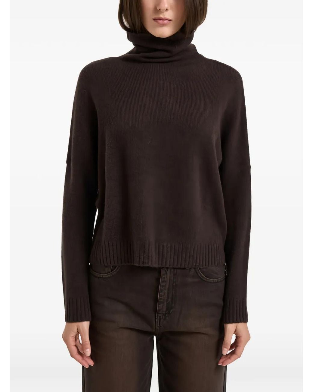 Kujten Black Roll-Neck Drop-Shoulder Sweater