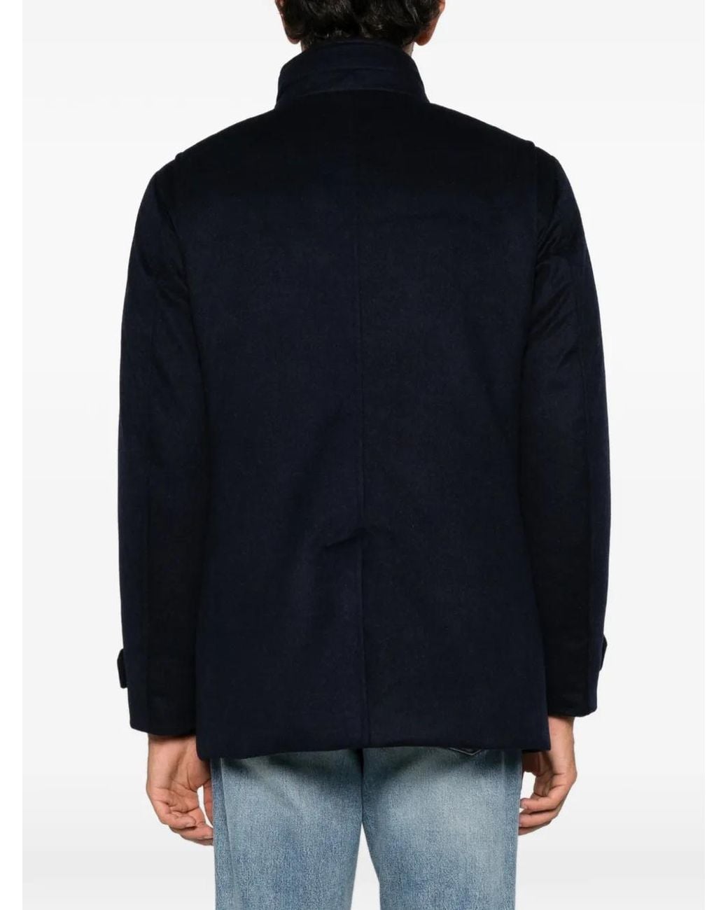 Moorer Blue Button-Up High-Neck Jacket for men