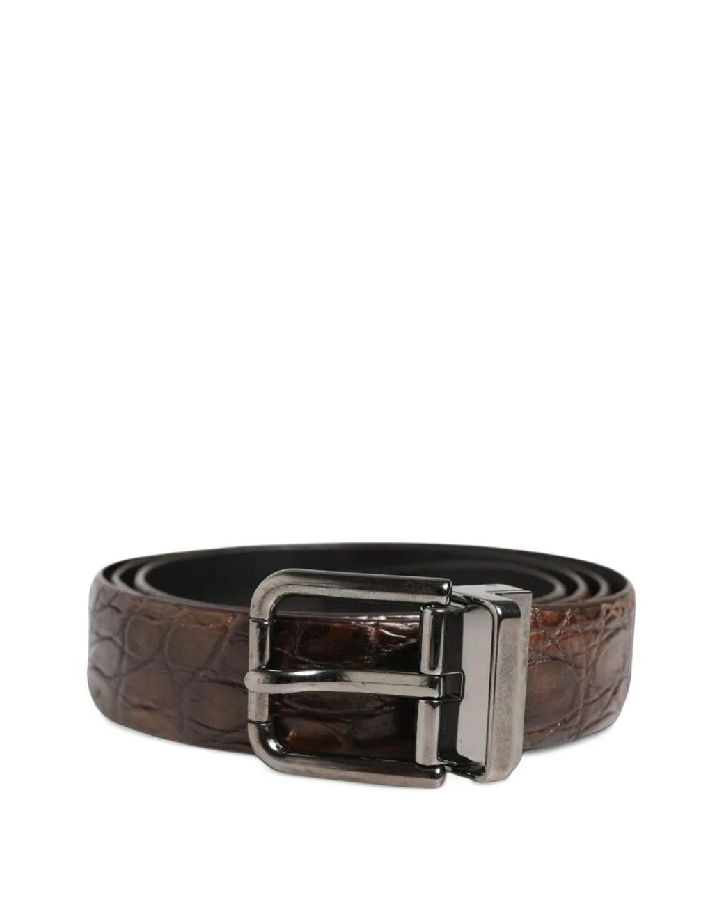 Dolce & Gabbana Gray Crocodile-Effect Leather Belt for men