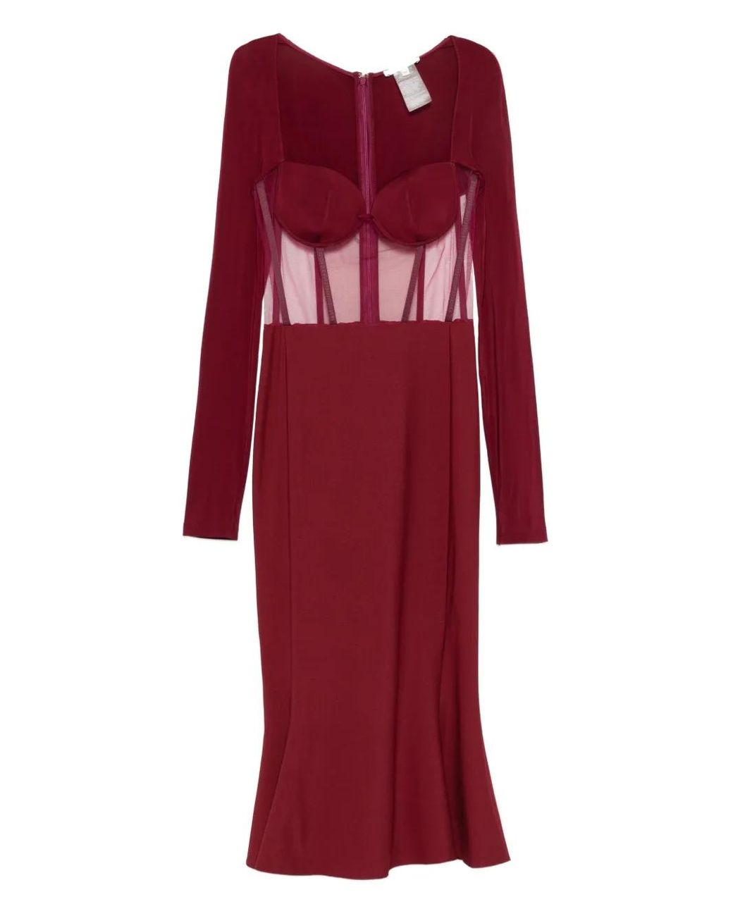 Nensi Dojaka Red Mesh-Panel Midi Dress