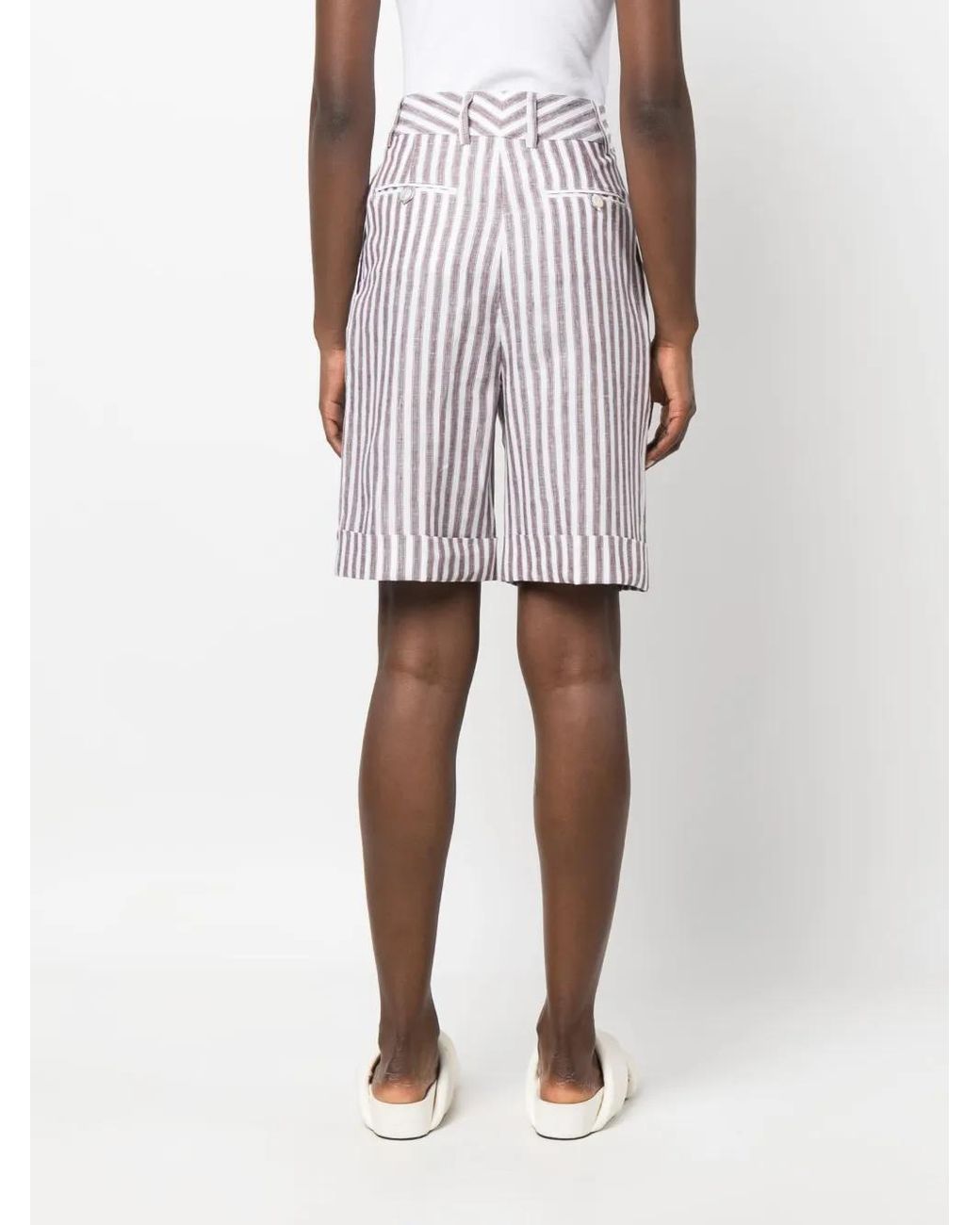 Kiton Red Vertical-Stripe Knee-Length Shorts