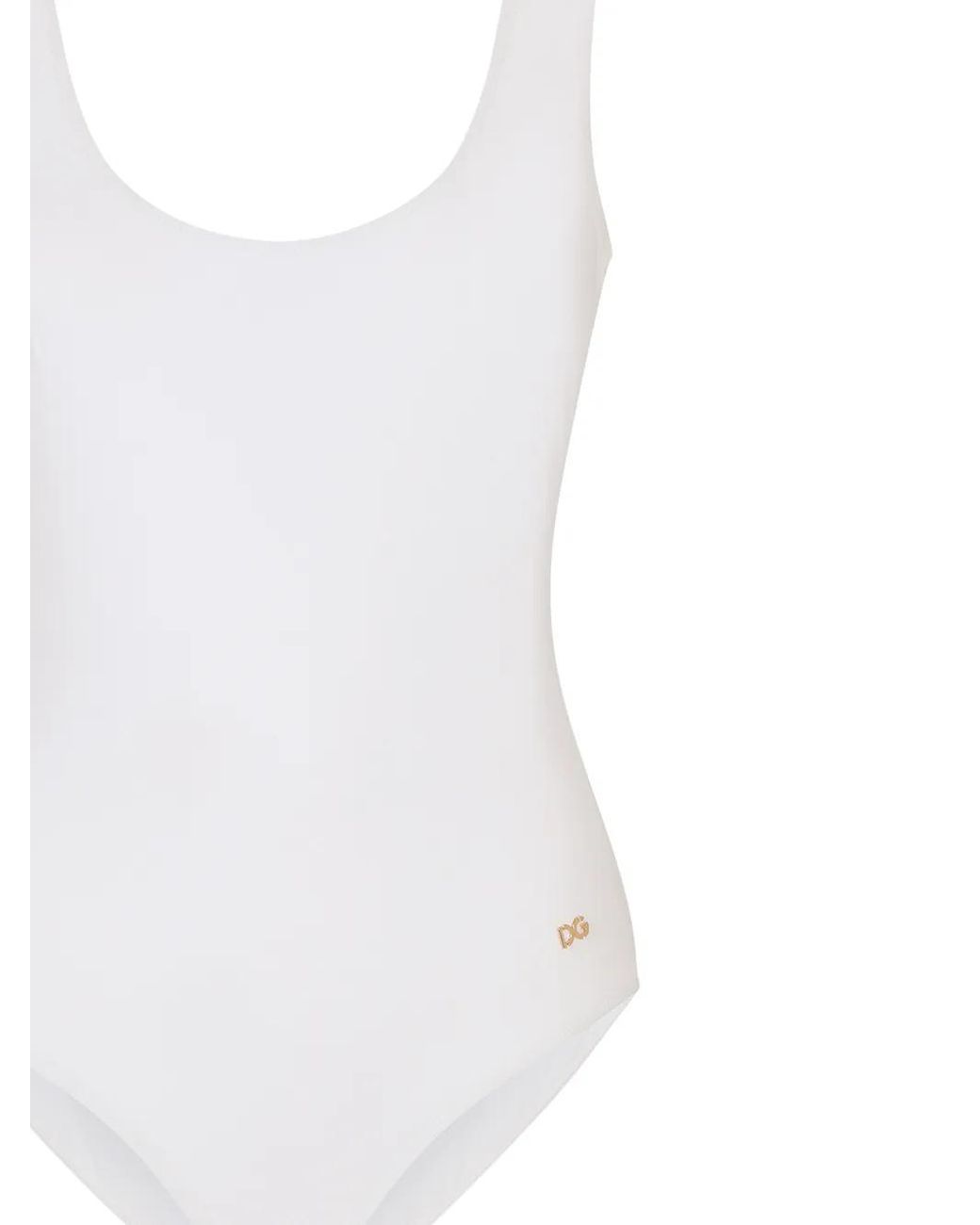 Dolce & Gabbana White Logo-Tag Scoop-Back Swimsuit