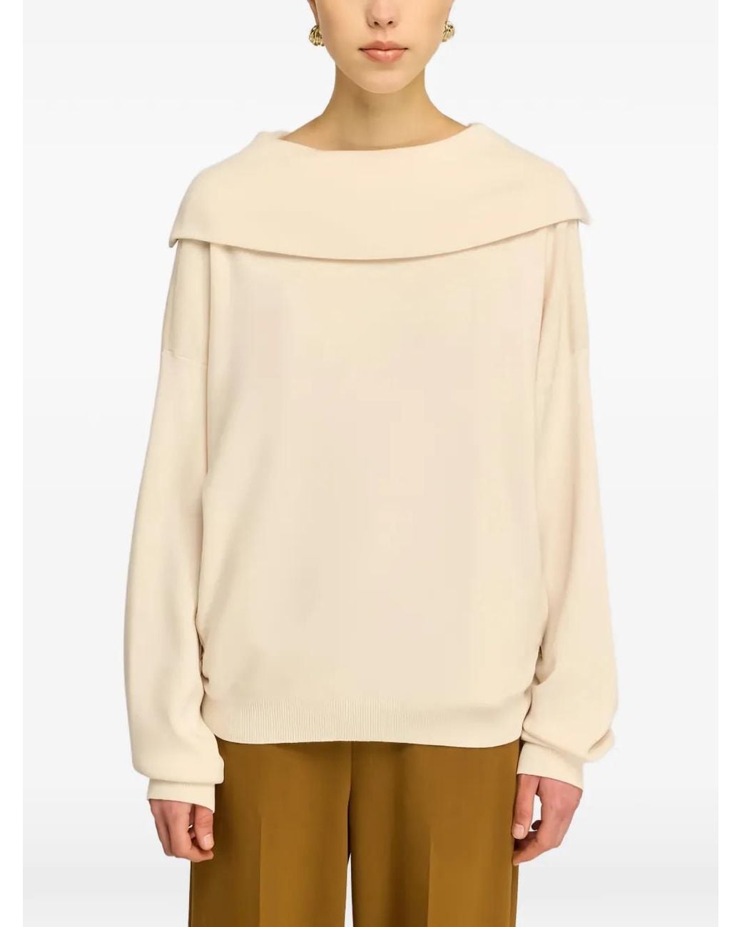 Semicouture Natural Zip-Back Foldover-Collar Sweater