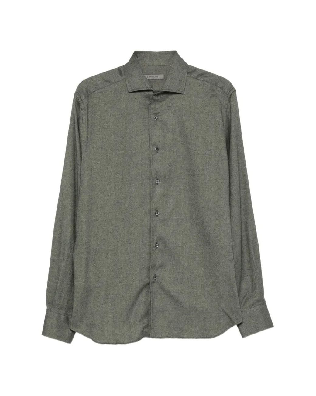 Corneliani Green Herringbone-Weave Long-Sleeve Shirt for men