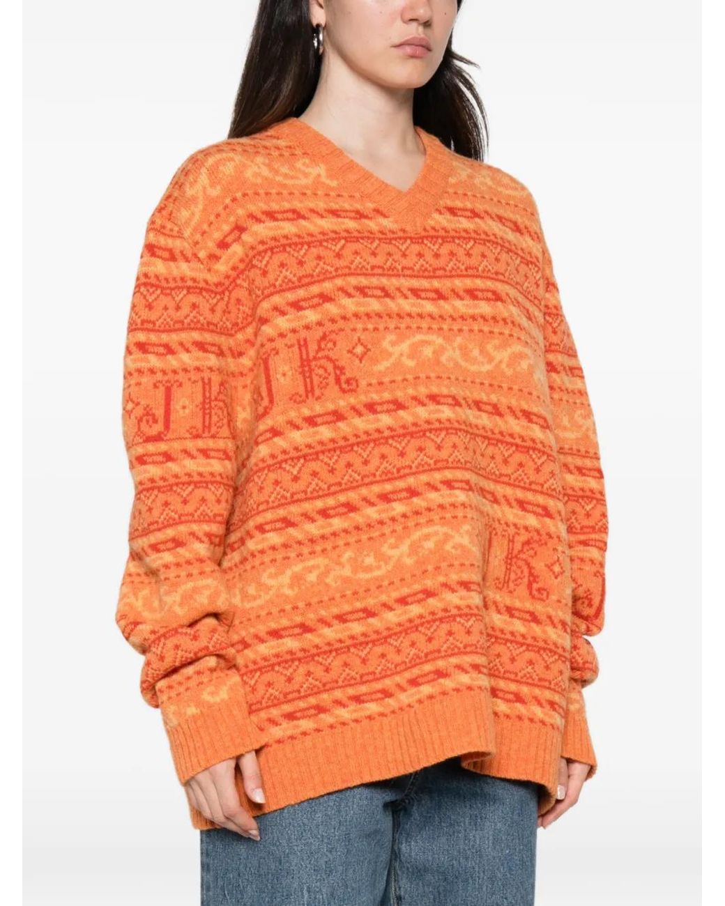 JULIE KEGELS Orange Fair Isle Panelled Sweater