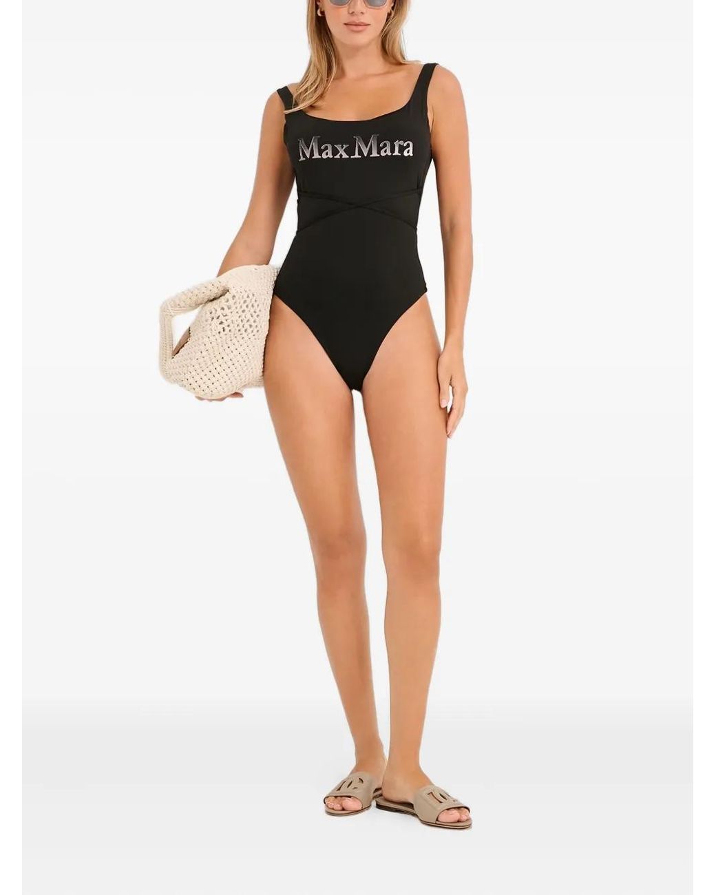 Max Mara Black Carisma Logo-Print Swimsuit