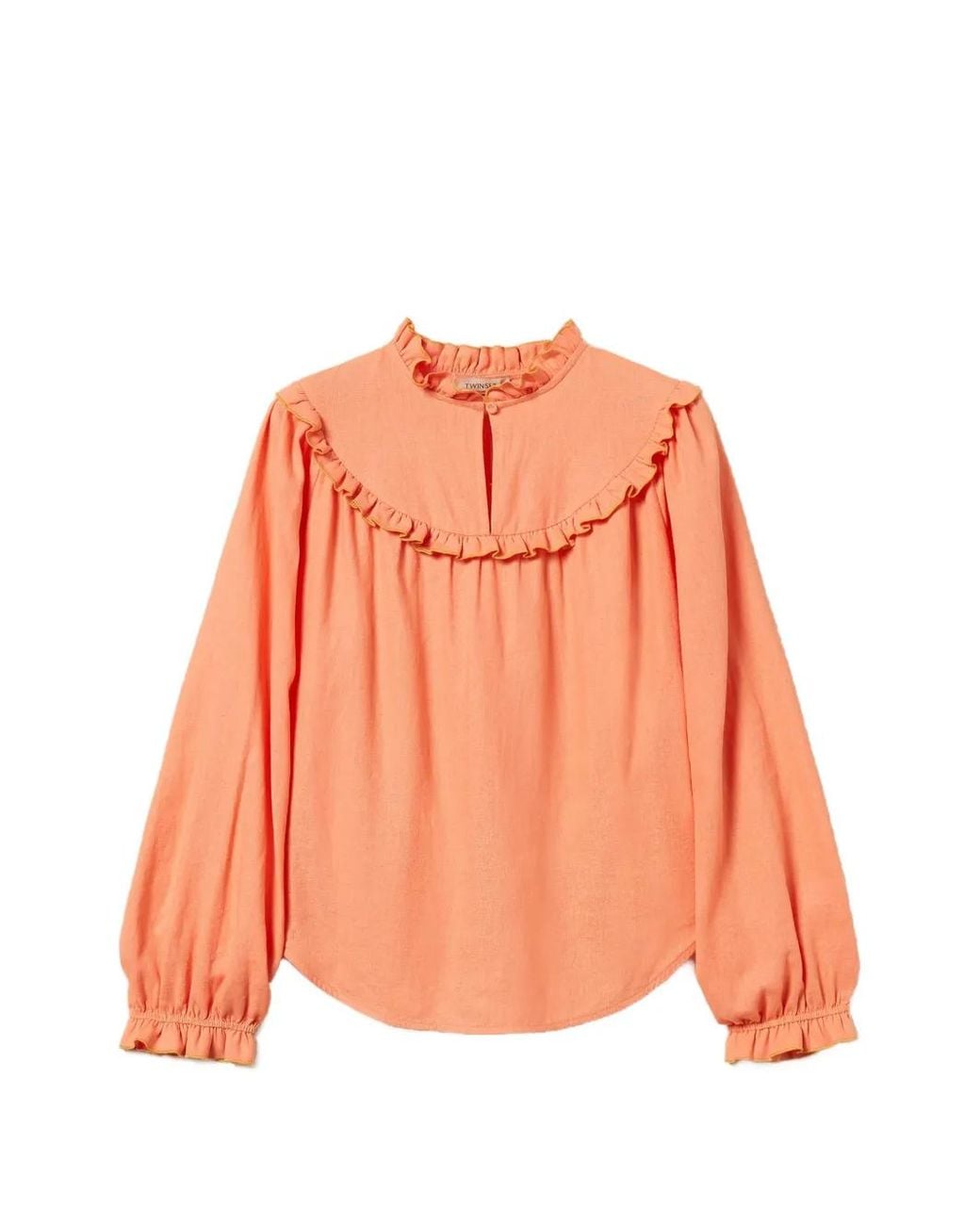 Twinset Orange Linen Blend Blouse With Ruffles