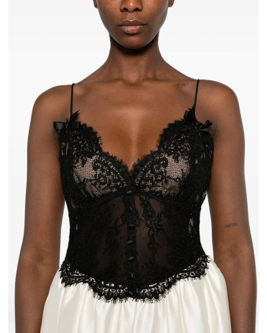 Self-Portrait White Lace-Bodice Flared Midi Dress