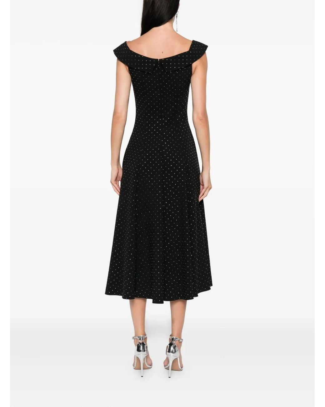 Nissa Black Embellished Off-Shoulder Midi Dress