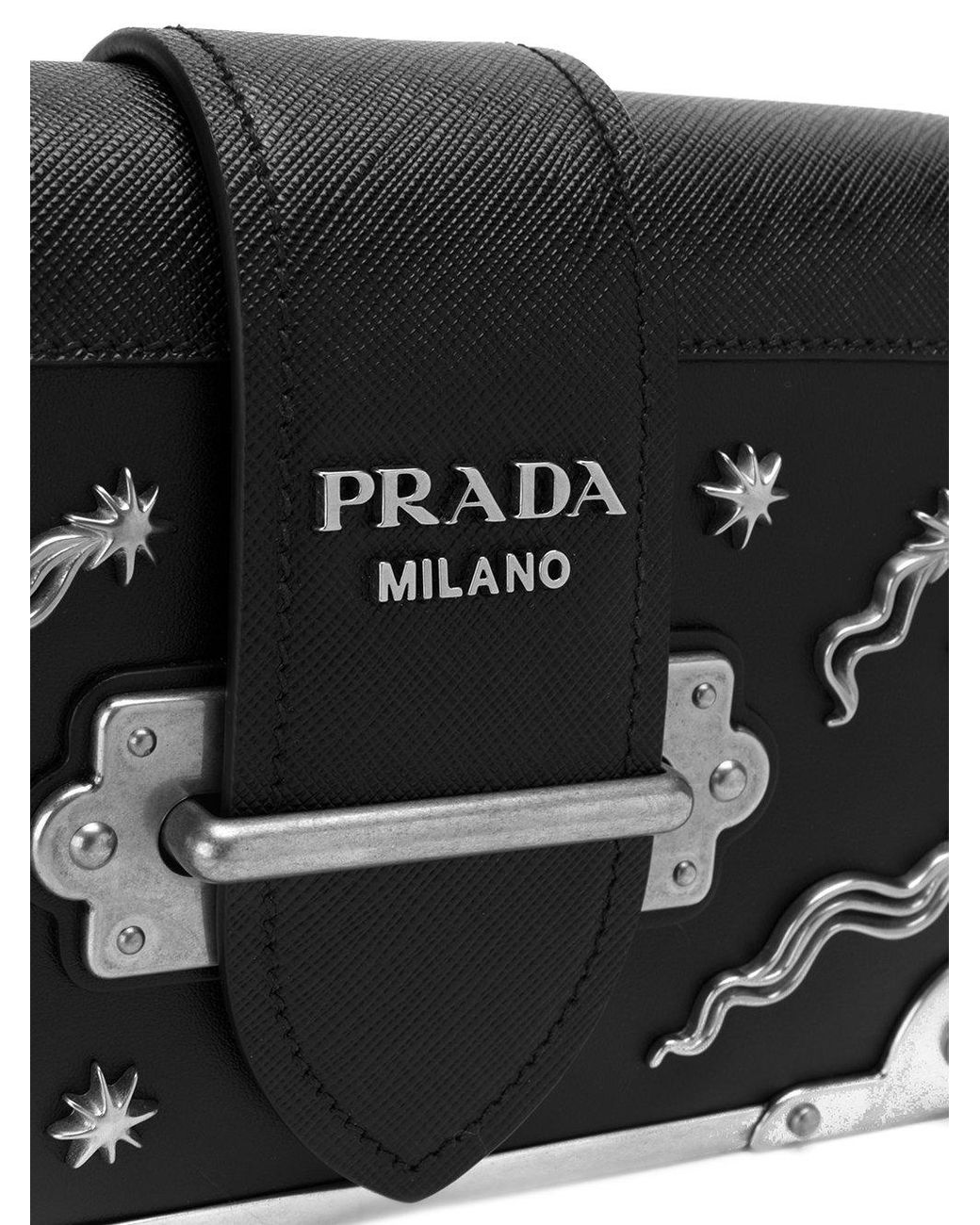 Prada Leather Cahier Moon And Stars Bag in Black | Lyst