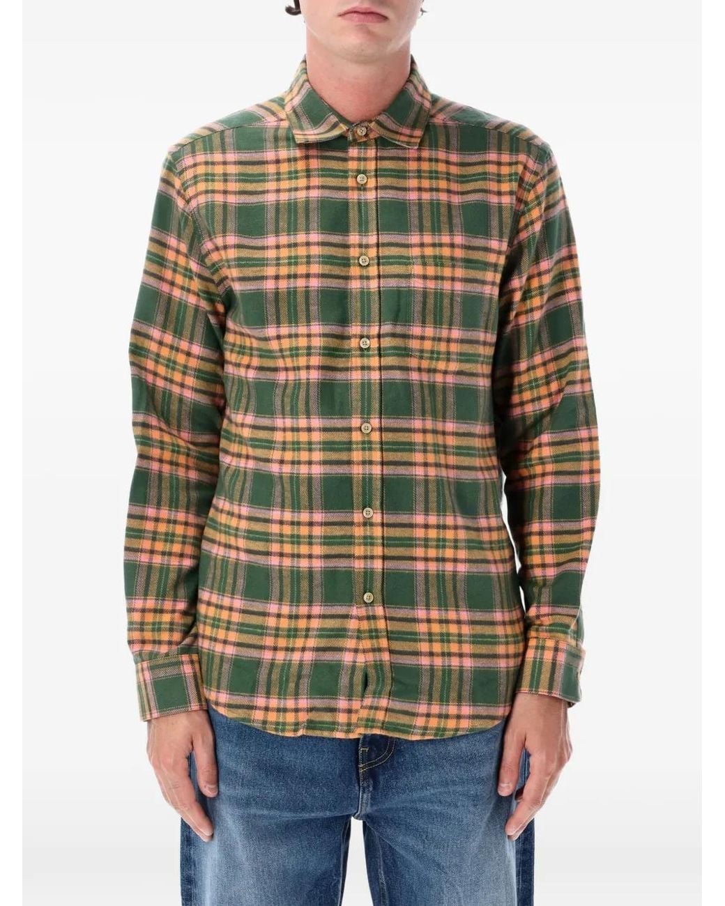 Portuguese Flannel Green Olivara Check-Pattern Shirt for men