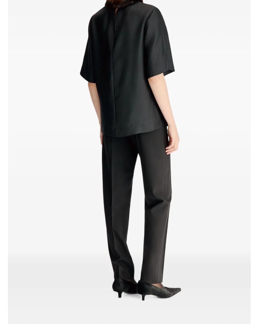 Loulou de Saison Black Dana Faux-Fur Trim Blouse