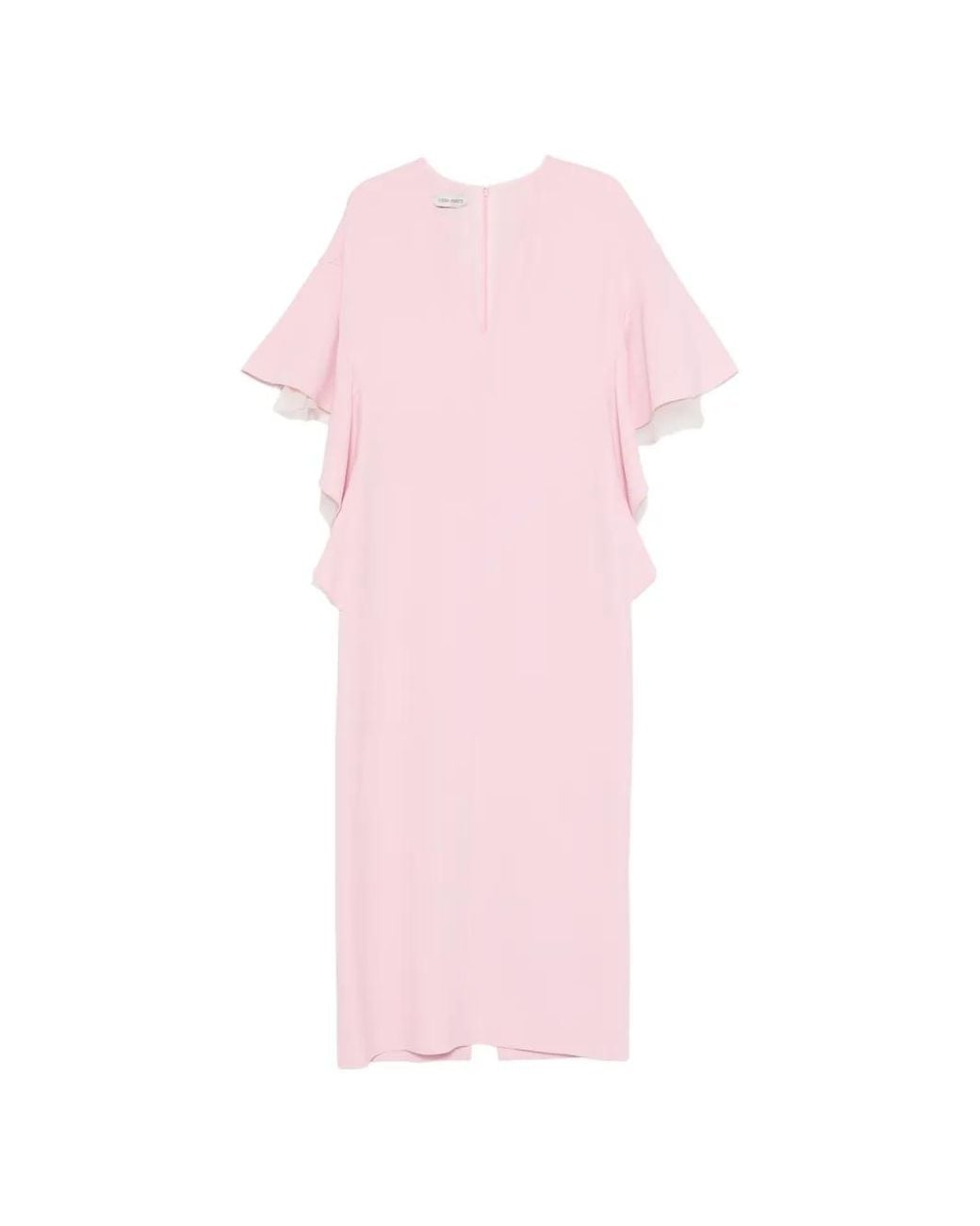 Alberta Ferretti Pink Ruffled V-Neck Dress