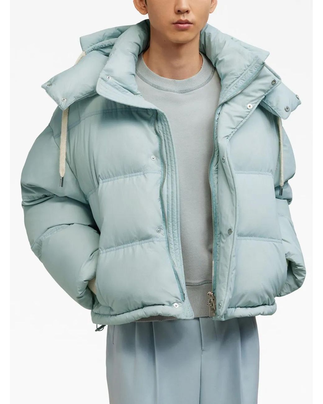 AMI Blue Logo-Appliqué Puffer Jacket