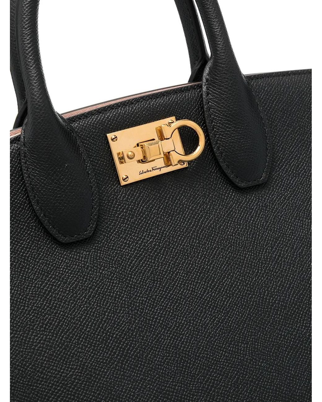 Ferragamo Black The Studio Box Medium Leather Handbag