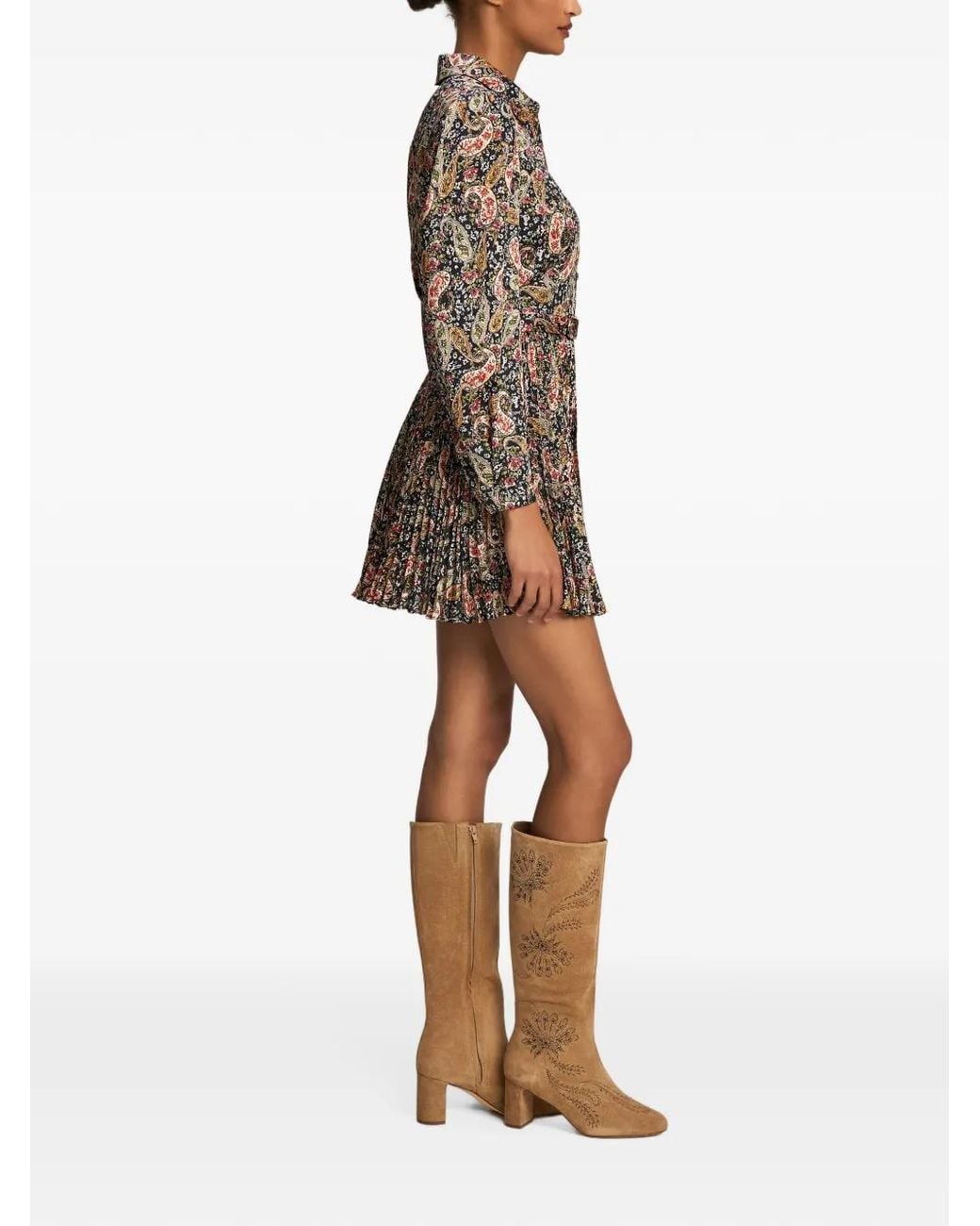 Cinq À Sept Brown Reynolds Paisley-Print Pleated Mini Dress