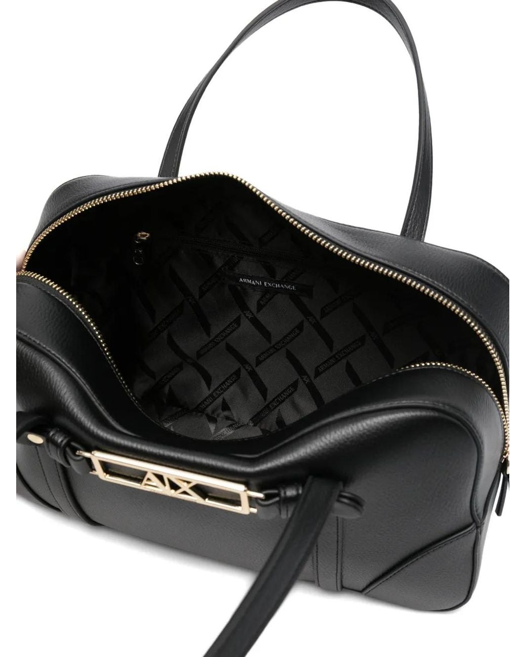 ARMANI EXCHANGE Black Logo-Plaque Leather Tote Bag