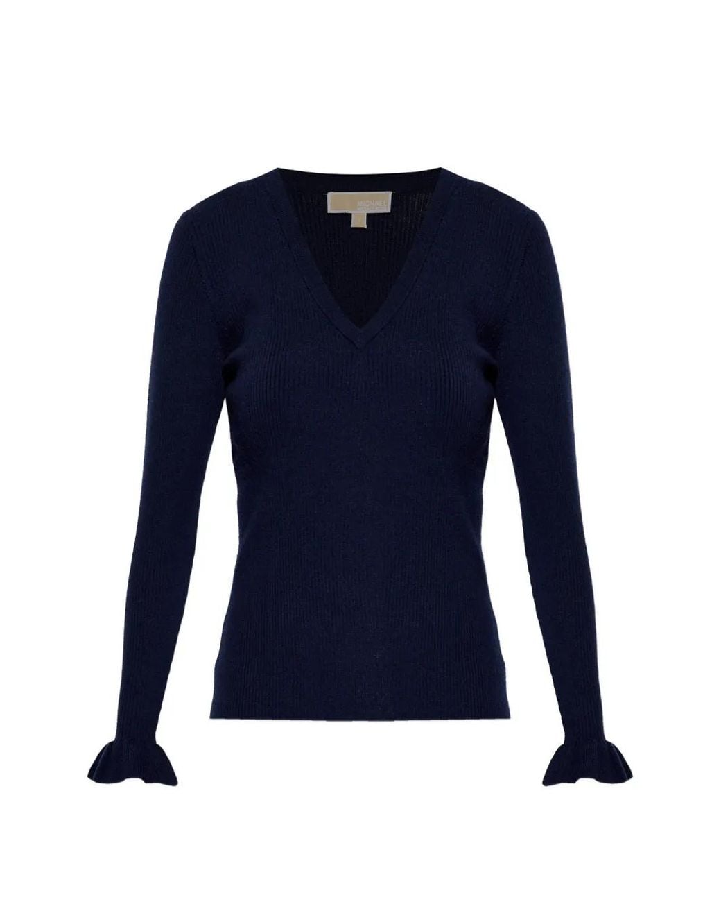 MICHAEL Michael Kors Blue Ruffled V-Neck Sweater