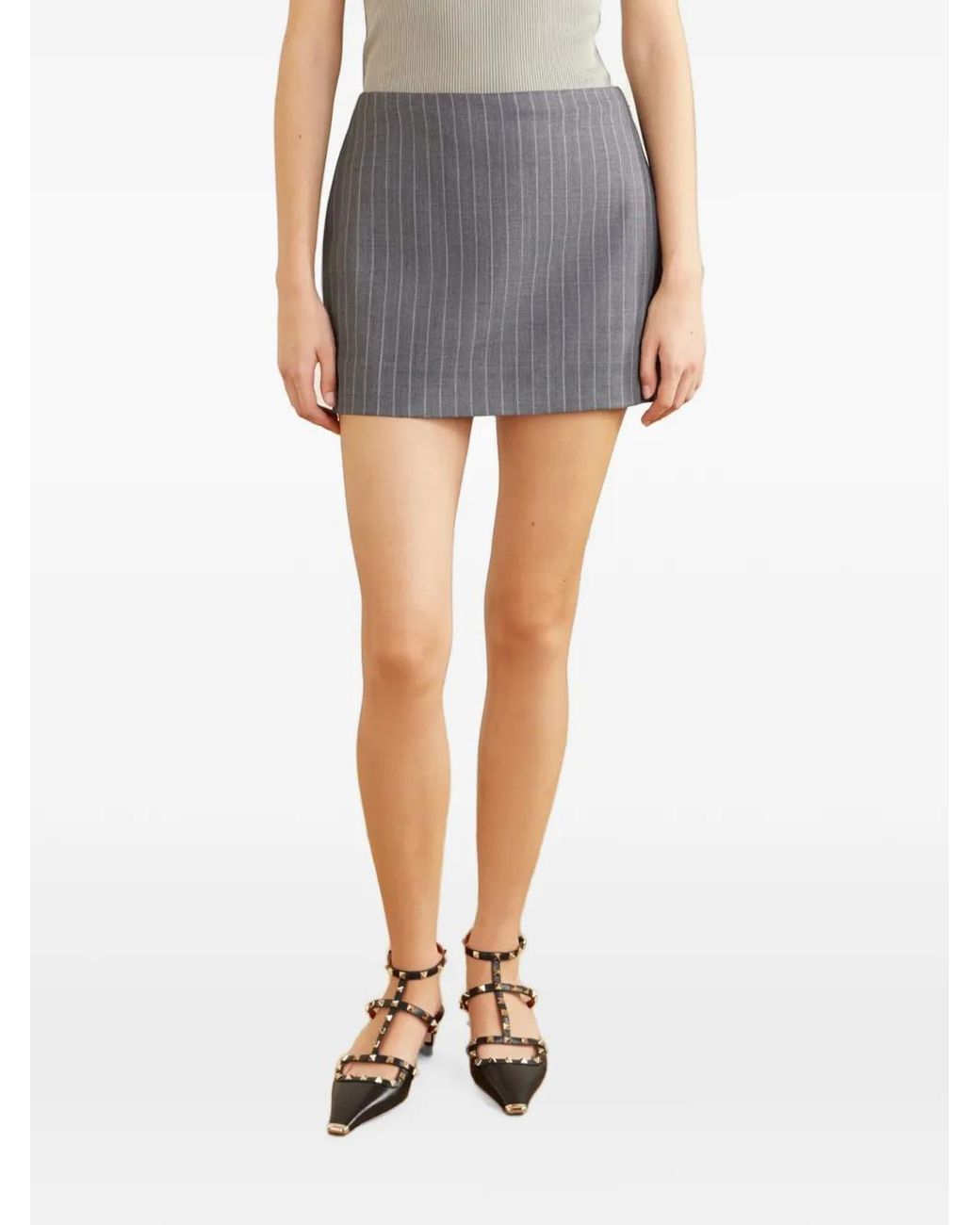 Valentino Garavani Gray Pinstripe-Print Skirt