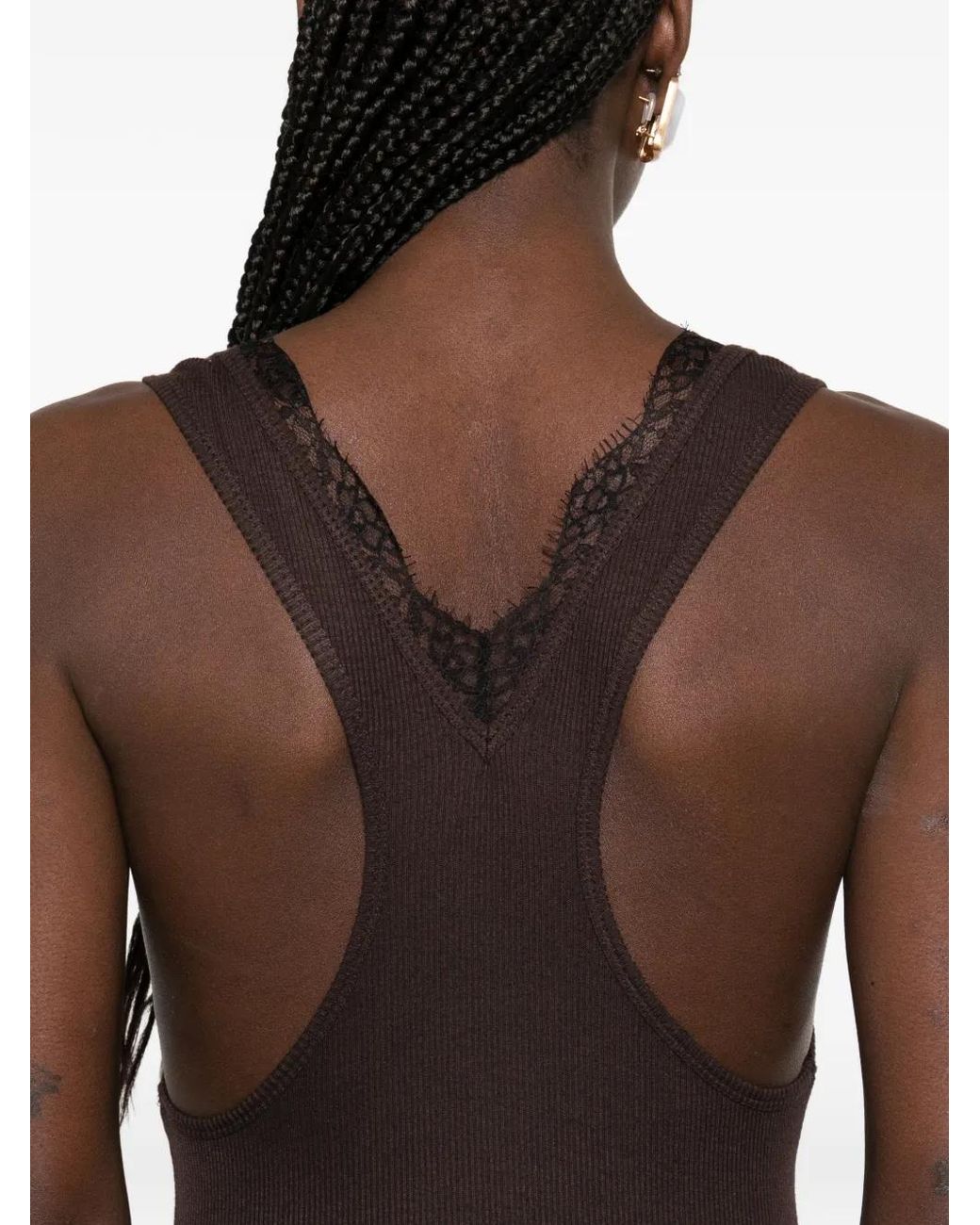 Nanushka Brown Ignia Lace-Detail Maxi Dress
