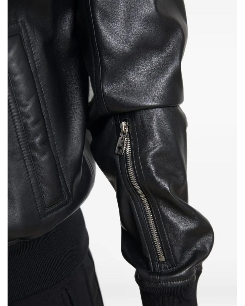 Dolce & Gabbana Black Zip-Up Leather Bomber Jacket for men