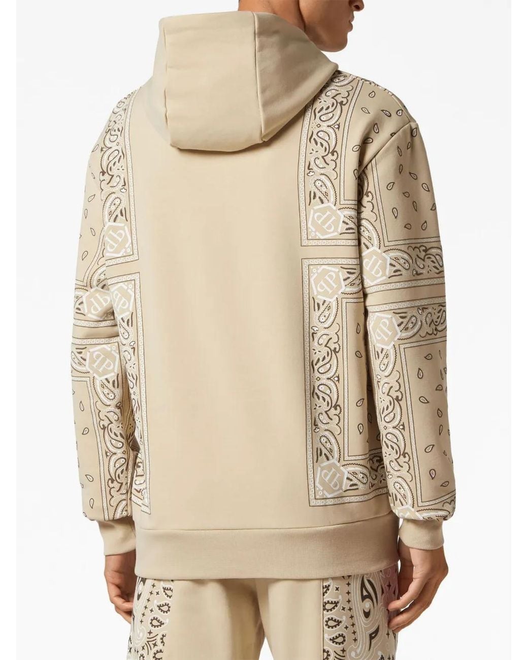 Philipp Plein Natural Logo-Patch Cotton Hoodie for men