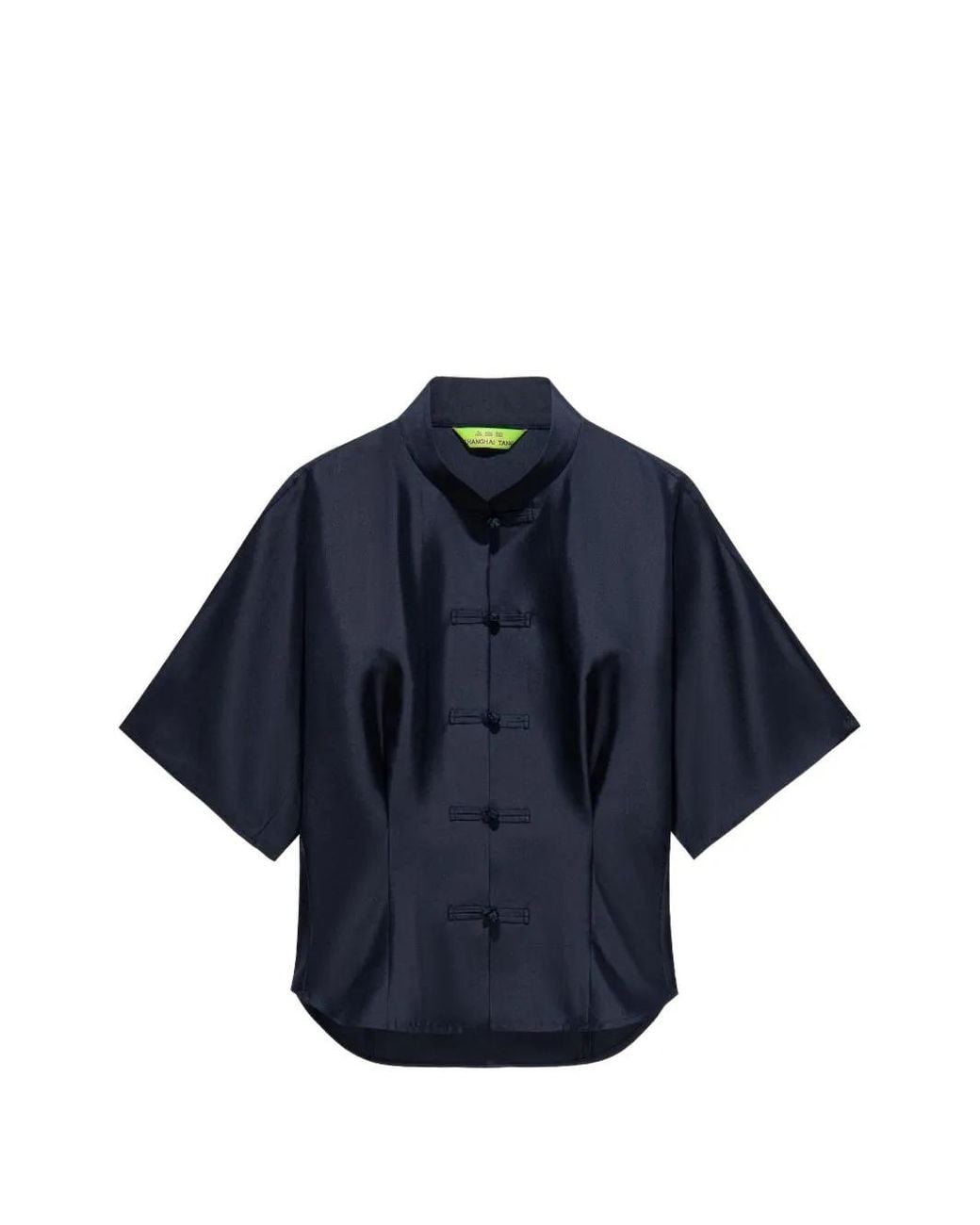 Shanghai Tang Blue Mandarin-Collar Blouse