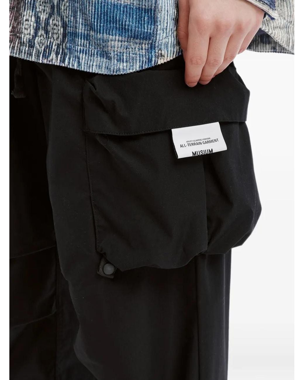 Musium Div. Black Logo-Patch Cargo Pants for men