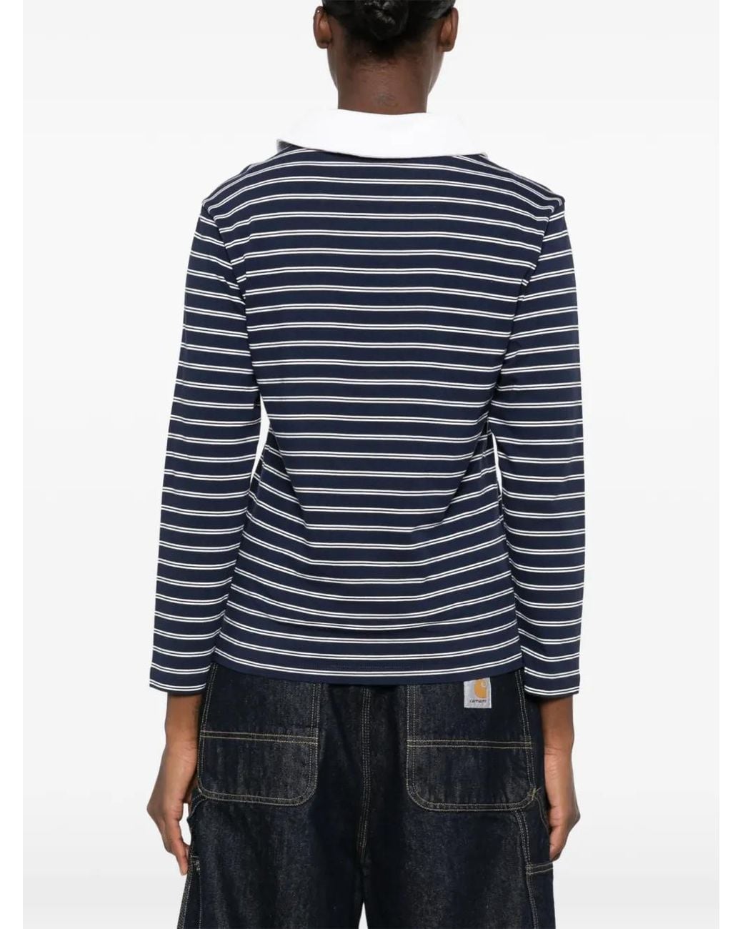 Sporty & Rich Blue Striped-Pattern Long-Sleeve T-Shirt