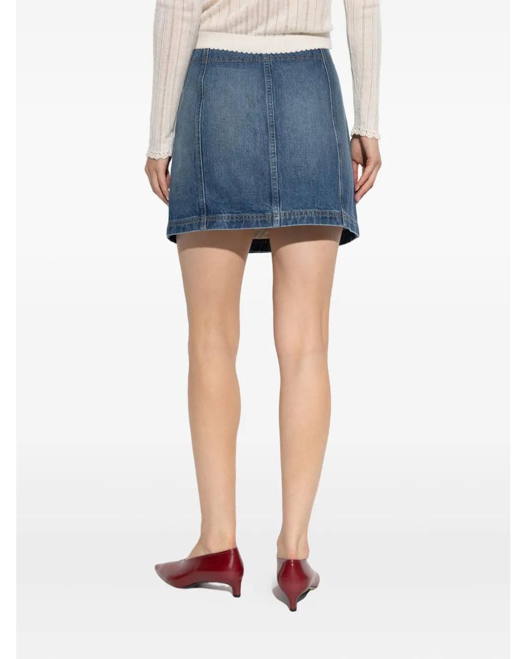 Ulla Johnson Blue Button-Embellished Denim Skirt