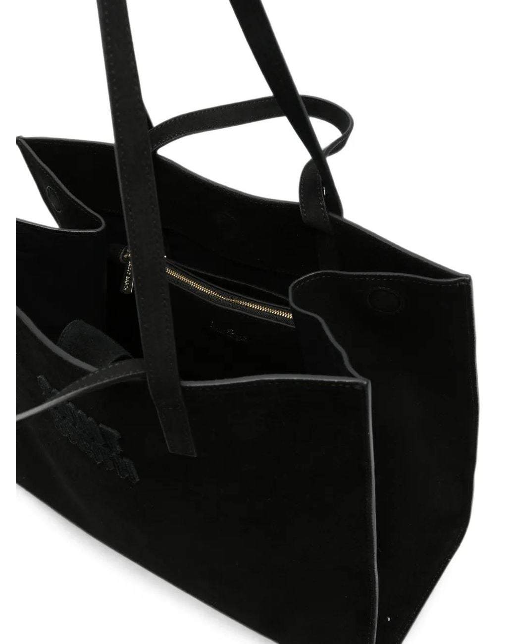 Mc2 Saint Barth Black Logo-Embroidered Suede Tote Bag