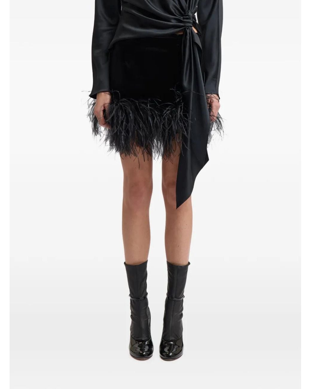 16Arlington Black Giaci Feather-Trim Mini Skirt