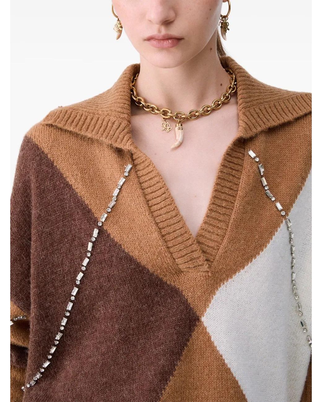 Liu Jo Brown Argyle Polo With Jewel Embroidery
