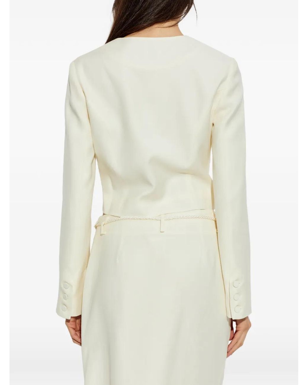 Posse White Elspeth Button-Up Wool Cropped Jacket