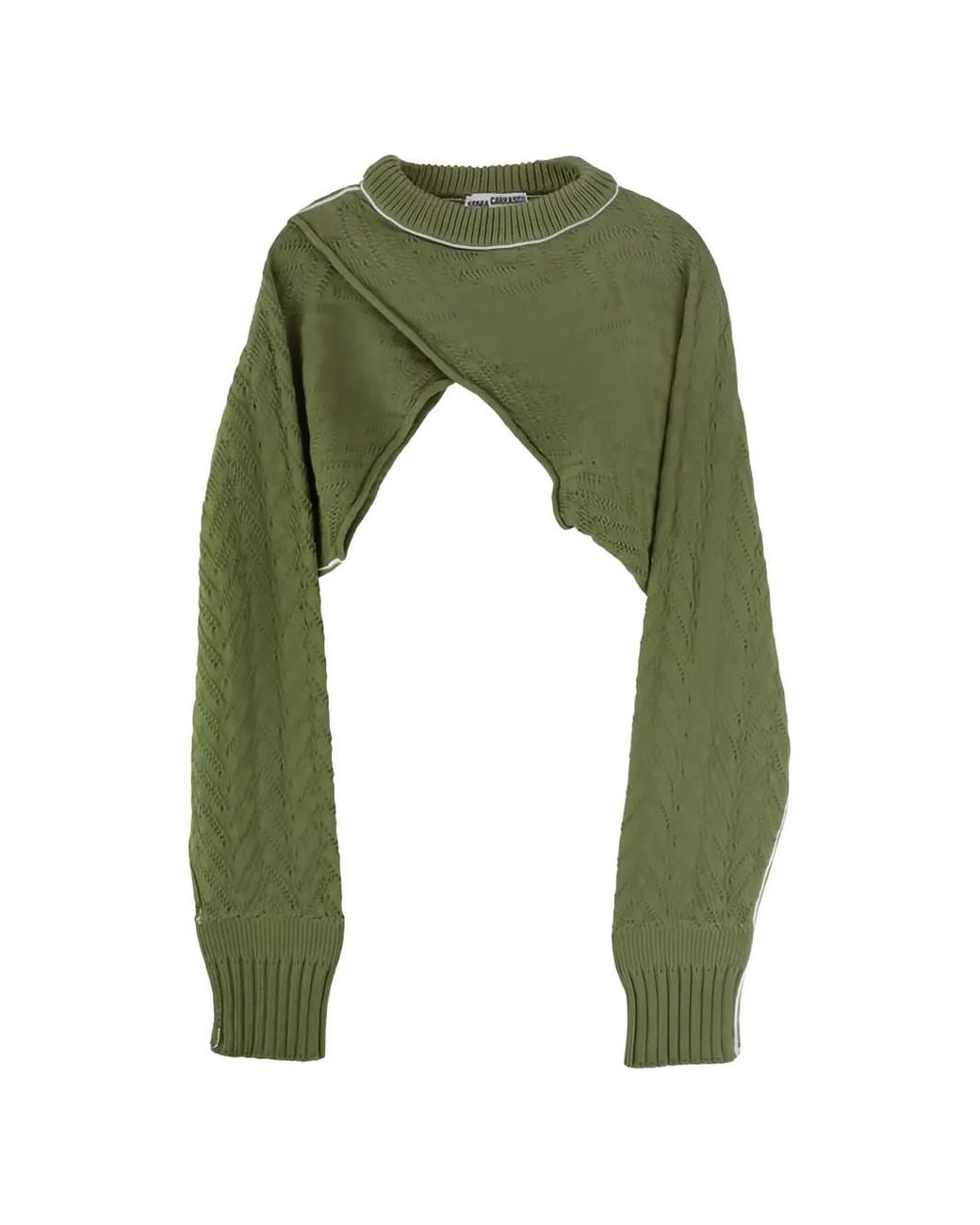 SONIA CARRASCO Green Cable-Knit Cropped Sweater