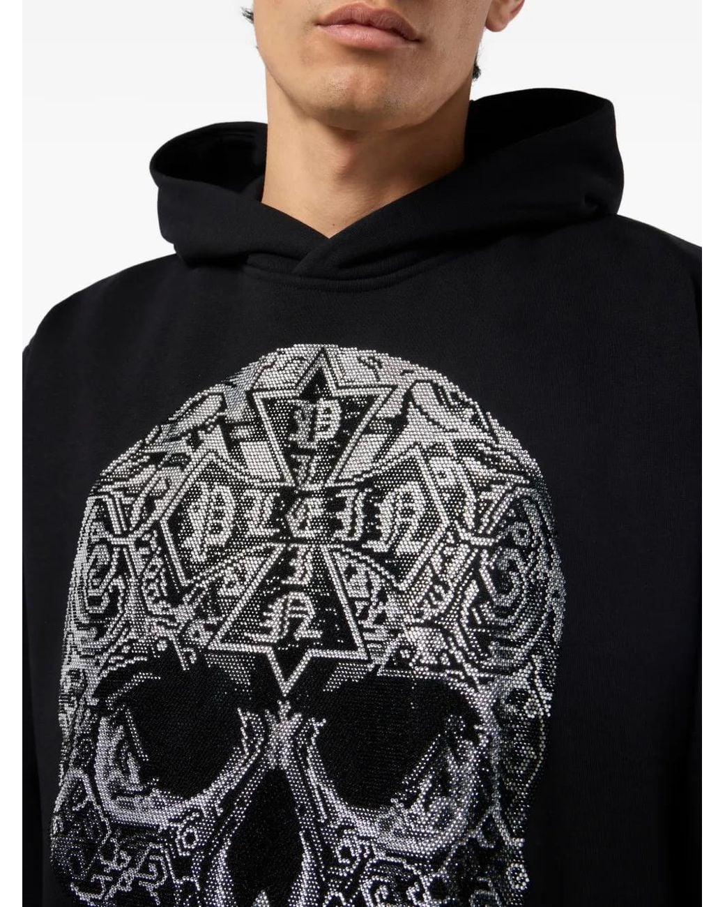 Philipp Plein Black Gothic-Skull Hoodie for men