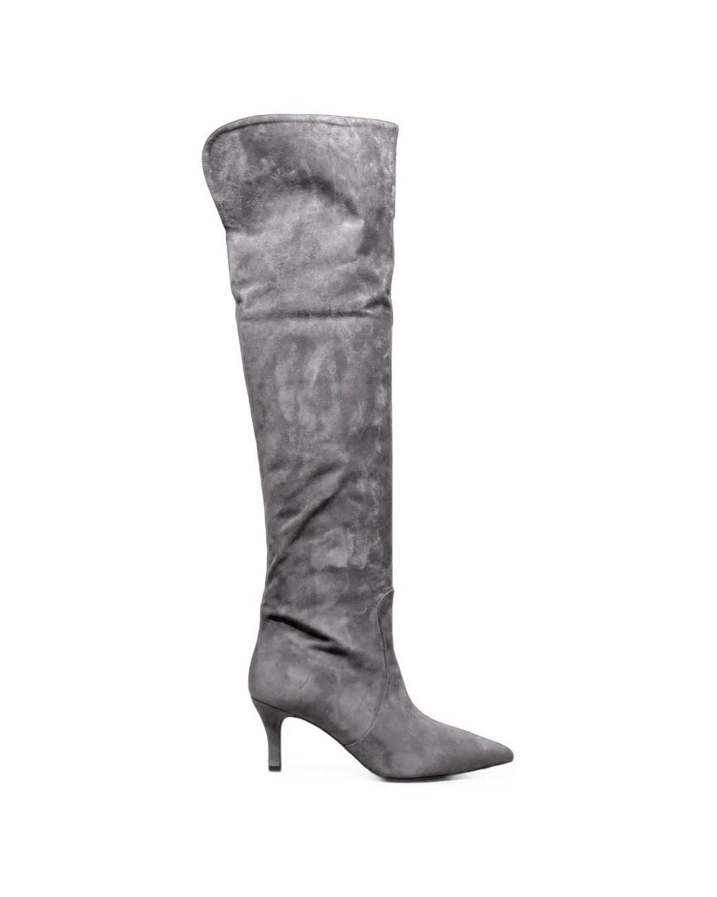 Poche Paris Gray Pointed-Toe Over-The-Knee Boots